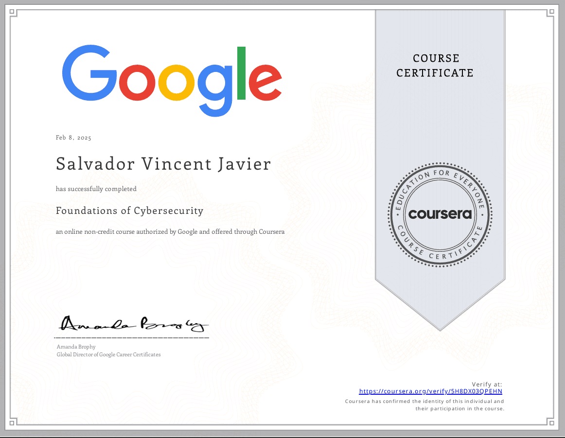 Google Cybersecurity Specialization