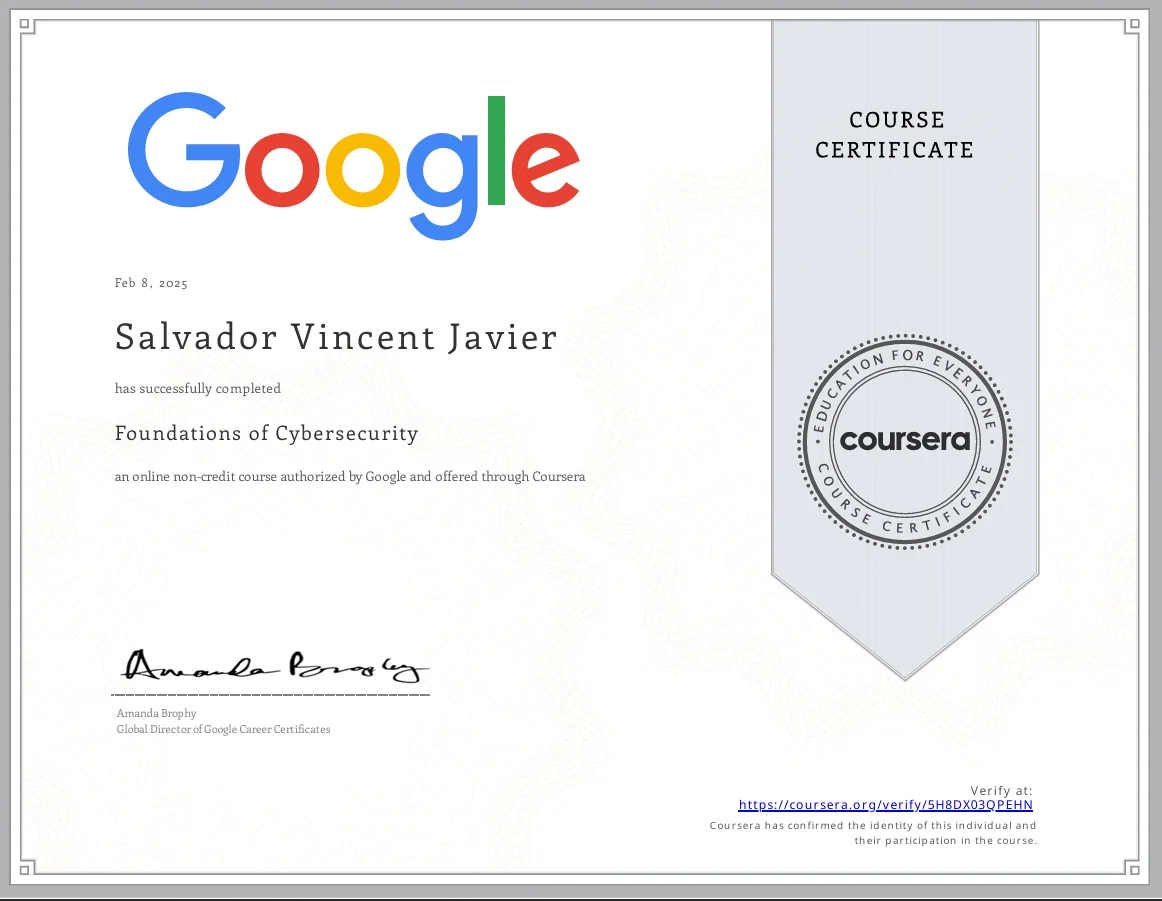 Foundations of Cybersecurity certificate