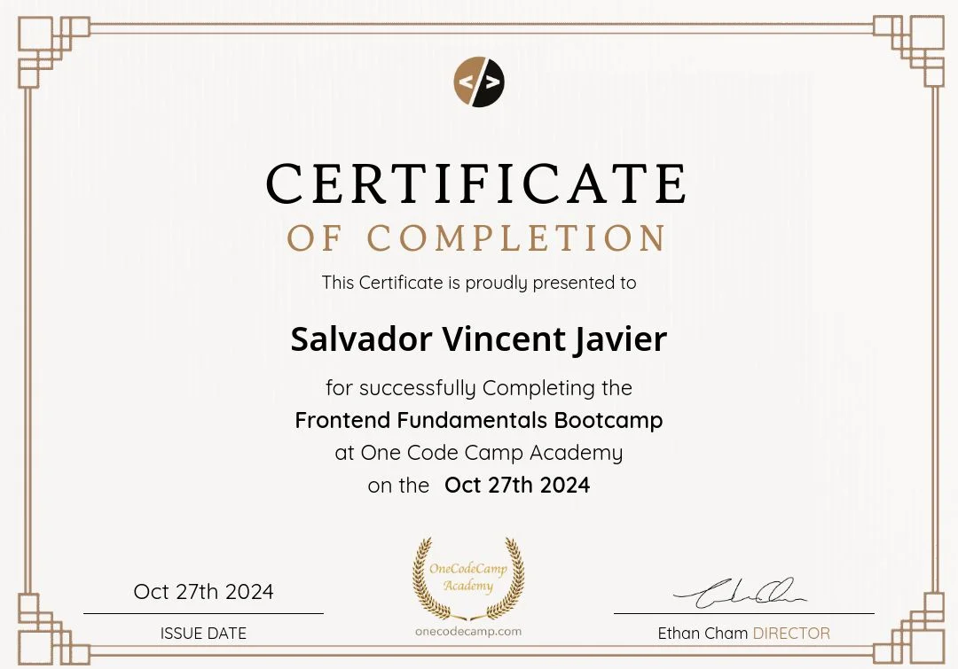 Frontend Fundamentals Bootcamp certificate