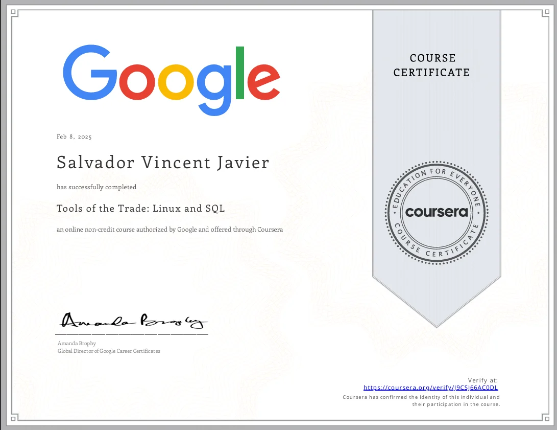 Tools of the Trade: Linux and SQL certificate