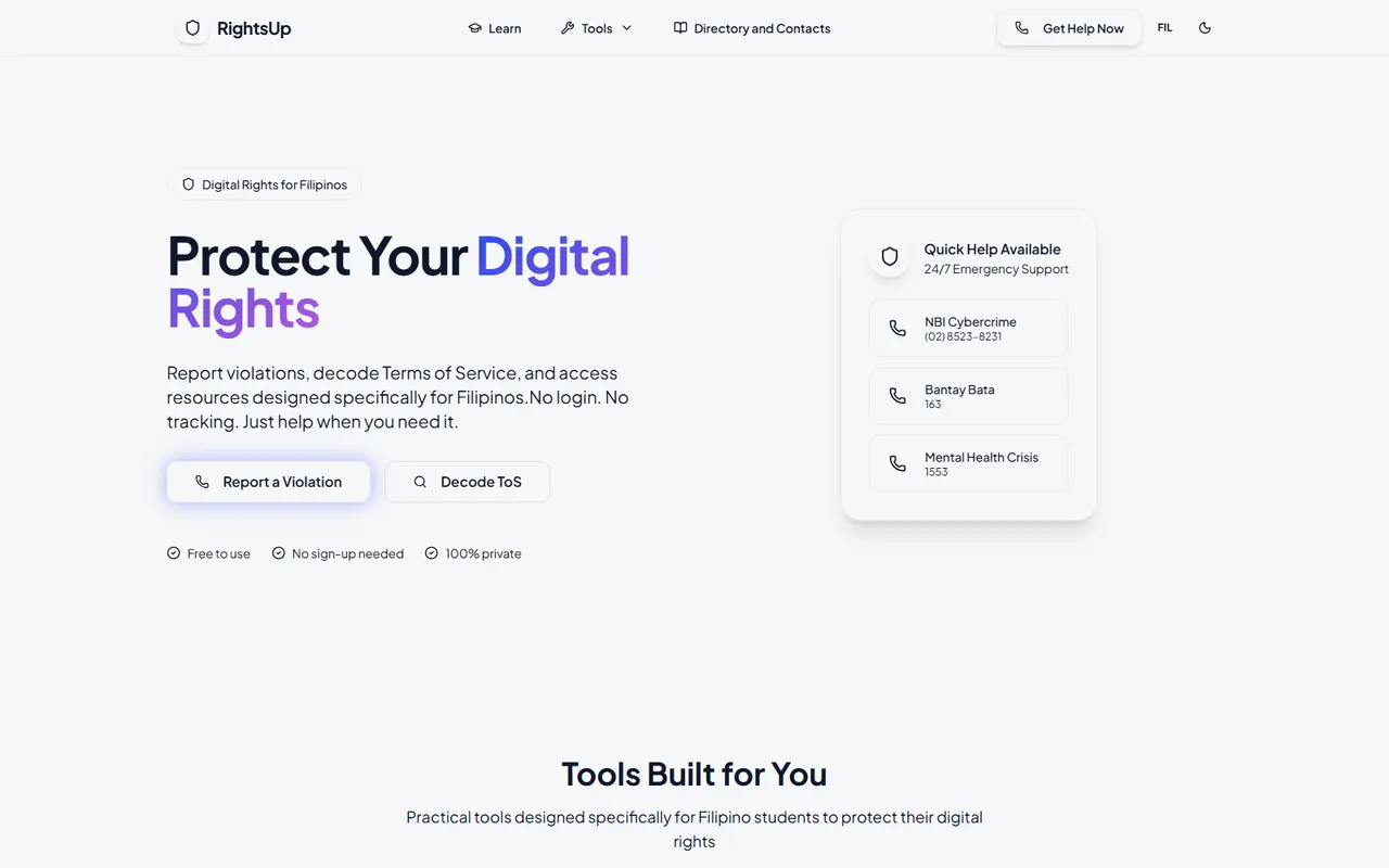 Screenshot of RightsUp
